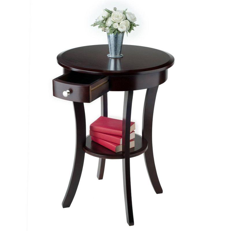 Sasha Transitional Round Wood Accent Table with Storage - Cappuccino