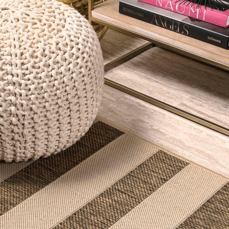 2'x8' Aveiro Wide Stripe Indoor/Outdoor Runner Rug, Beige/Brown - JONATHAN Y