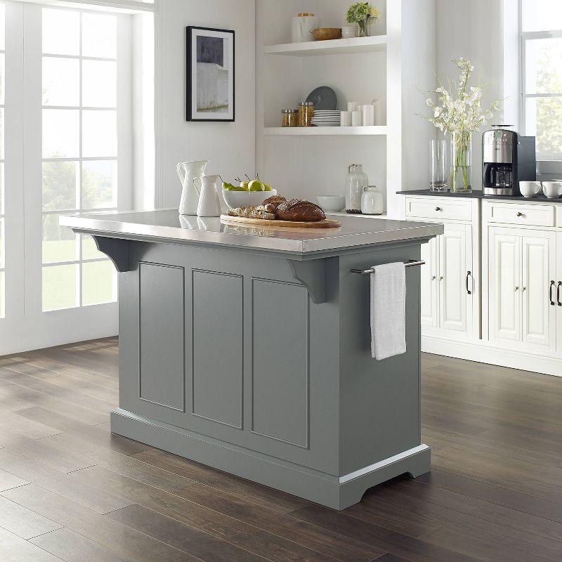 Julia Stainless Steel Top Kitchen Island Gray - Crosley: Towel Bar, Spice Rack, 5 Drawers, 2 Cabinets