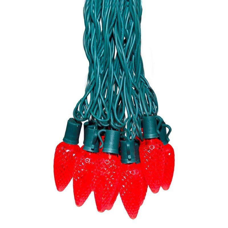Novelty Lights LED Red C9 Faceted, Green Wire (25 Bulbs, 120 V)