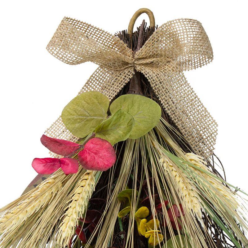 24" Autumn Eucalyptus & Wheat Teardrop Swag with Burlap Bow