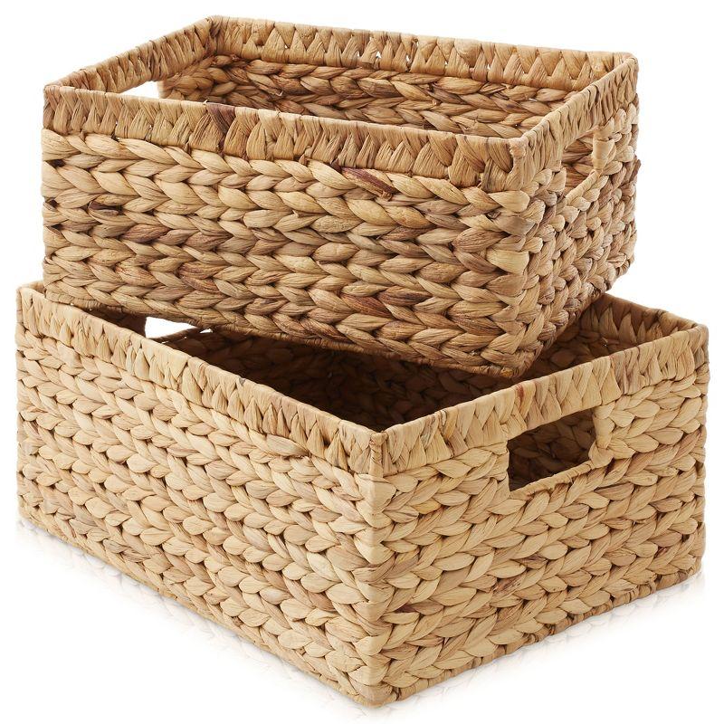 Casafield Natural Water Hyacinth Rectangular Storage Basket Set with Handles