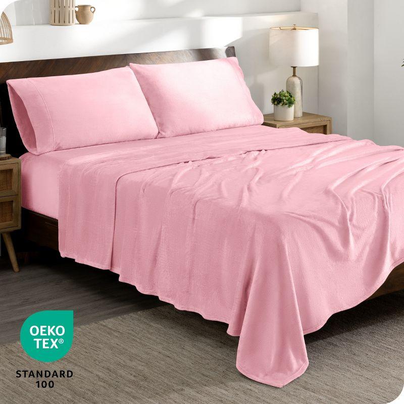 Velvety Soft Microplush Fleece Light Pink Twin XL Sheet Set by Bare Home