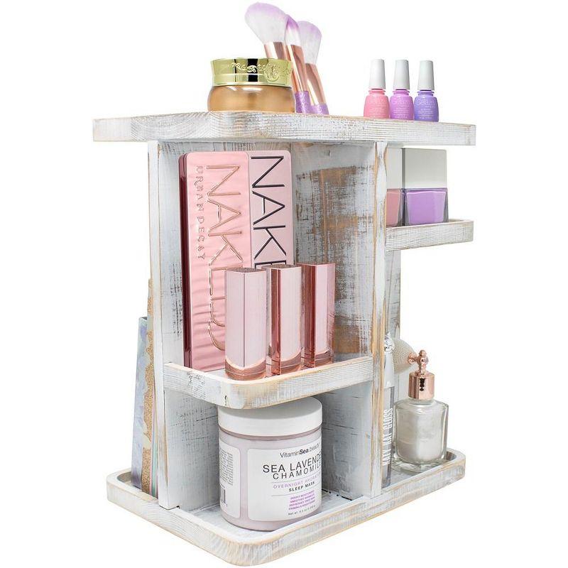 Gray Wood 8 Compartment Makeup Organizer with Swivel Base