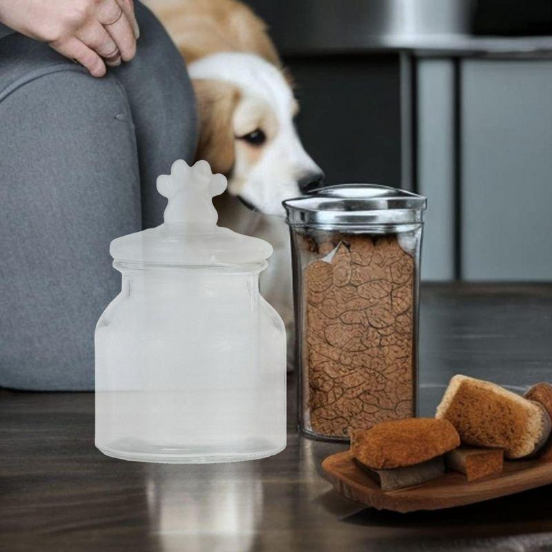 Amici Home Cosmopawliton Glass Canister White, Large Dog Treat Container, Airtight, Cute Dog Treat Jar for Kitchen Counter, with Dog Handle 52 oz