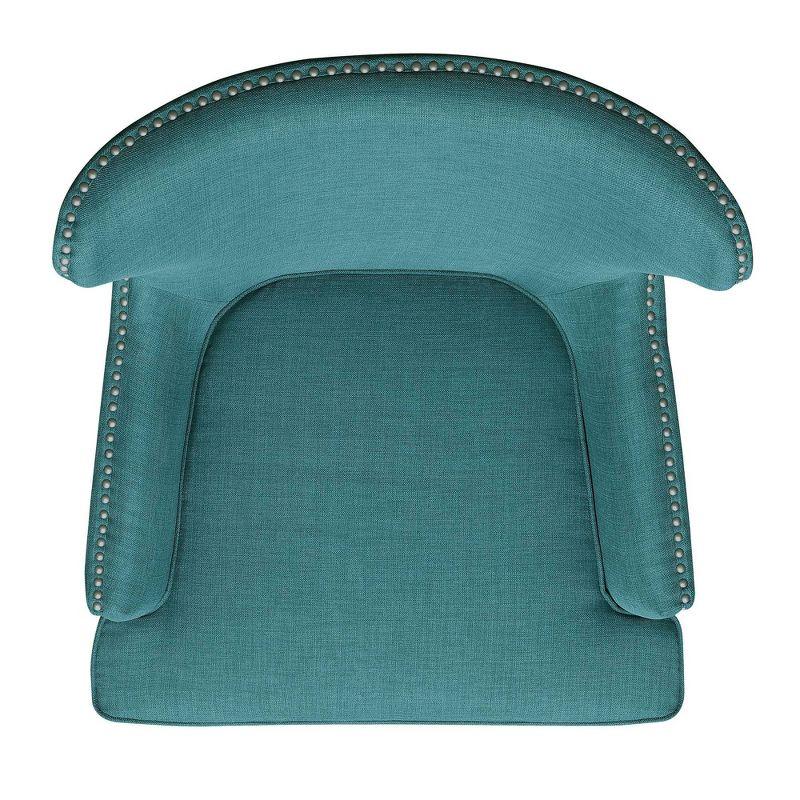 Transitional Teal Winged Accent Chair with Silver Nailhead Trim