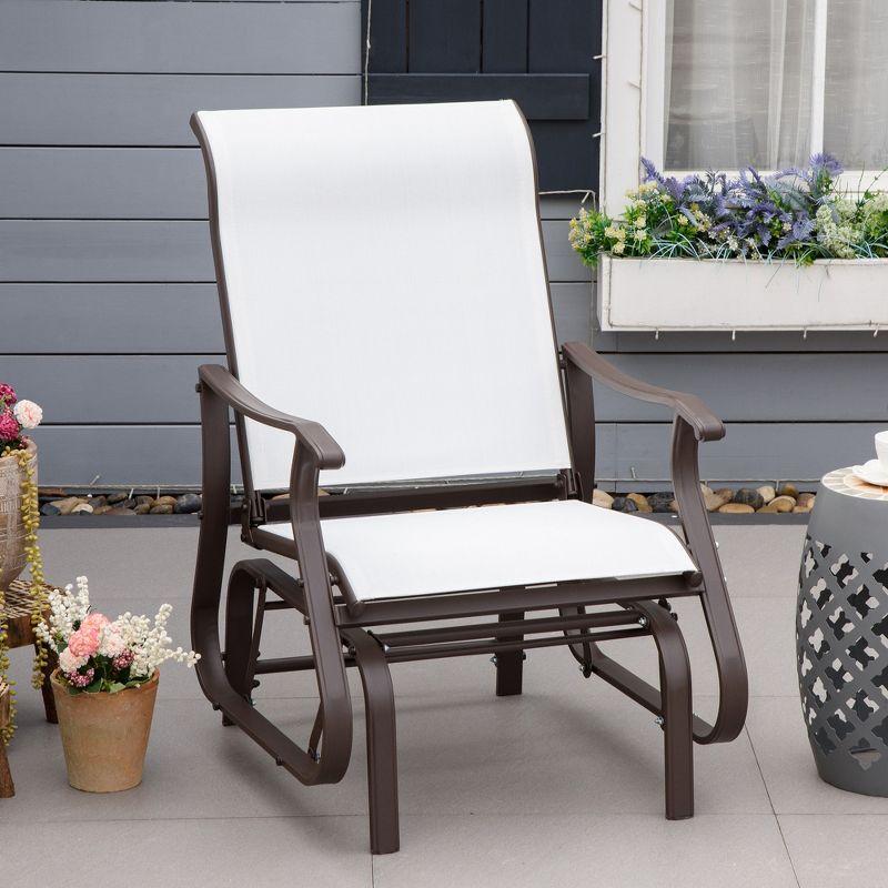 Outsunny Cream White Mesh Outdoor Glider Chair with Steel Frame