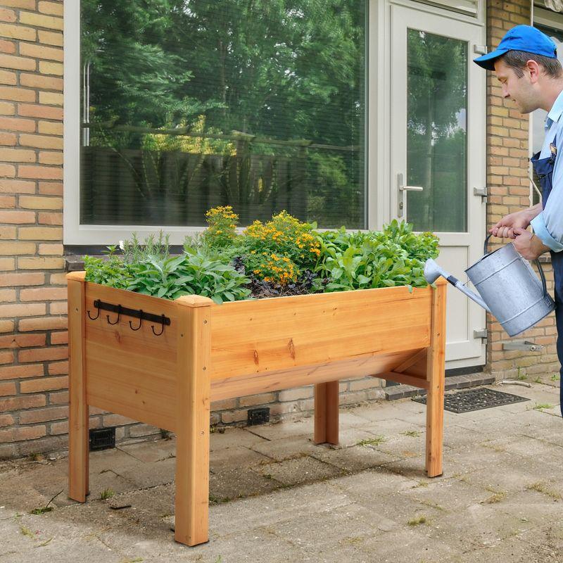 Natural Fir Wood Raised Garden Bed with Tool Hooks