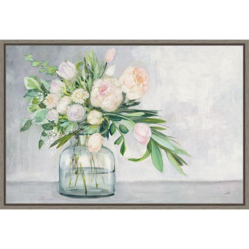 Blushing Spring Bouquet Acrylic Landscape Canvas with Distressed Greywash Frame