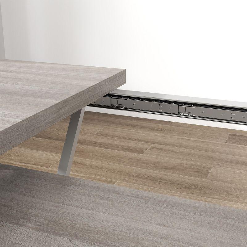 HOMCOM 47"-63" Expandable Dining Table for 4-6 People, Farmhouse Extendable Dining Room Table with Trestle Base, Kitchen Table, Distressed Gray