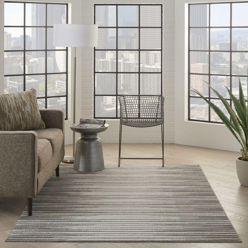 Calobra Light Grey Striped 4' x 6' Hand-Knotted Synthetic Rug