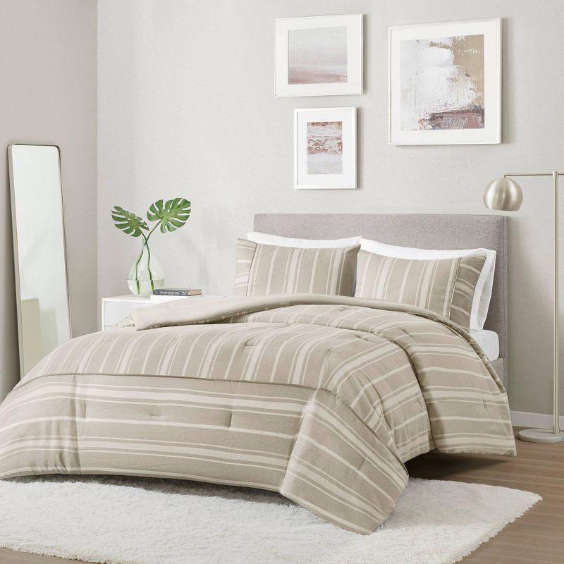 Taupe Full Microfiber Striped Herringbone Comforter Set