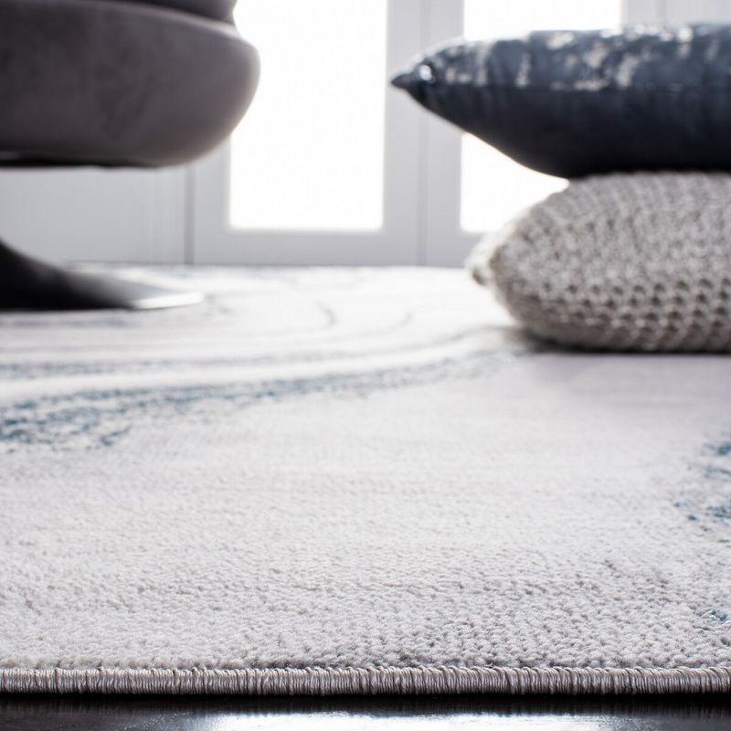 Grey and Blue Abstract Square Synthetic Area Rug