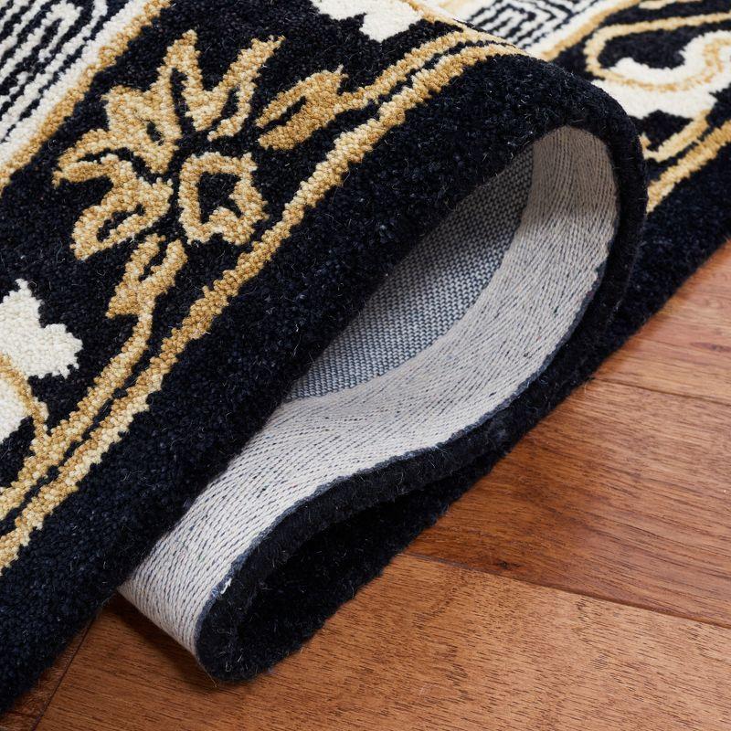 Elegant Square Black Wool Tufted Rug with Non-Slip Feature