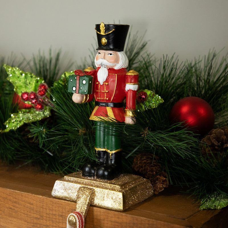 Glittered Nutcracker Soldier with Gift Christmas Stocking Holder