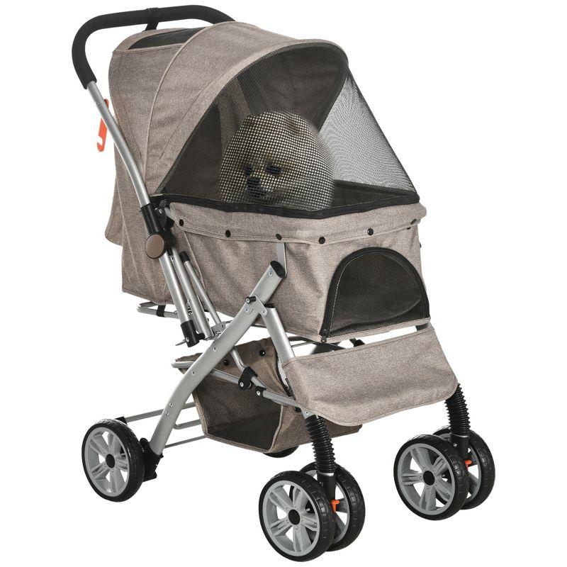 Lightweight Gray Aluminum Pet Stroller with Adjustable Canopy