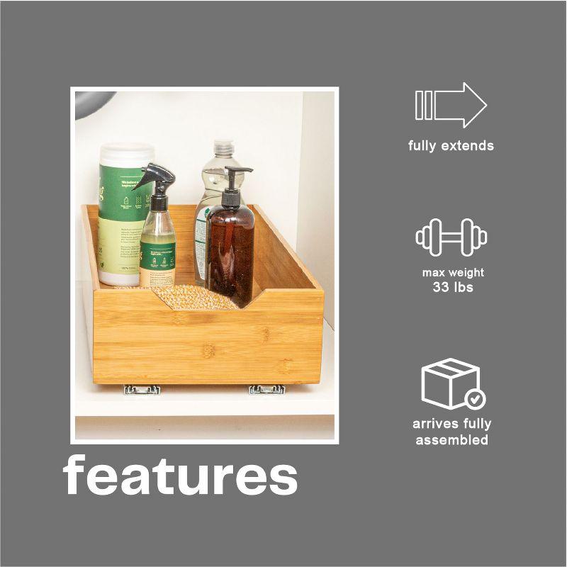 Glidez Bamboo and Steel Pull-Out/Slide-Out Storage Organizer for Under Cabinet Use - 1-Tier Design - Natural