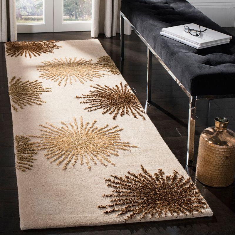 Beige Wool and Viscose Hand-Tufted Runner Rug