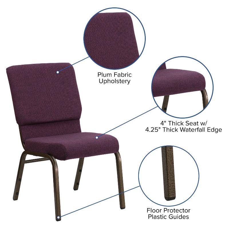 Elegant Plum Fabric Stacking Chair with Gold Metal Frame