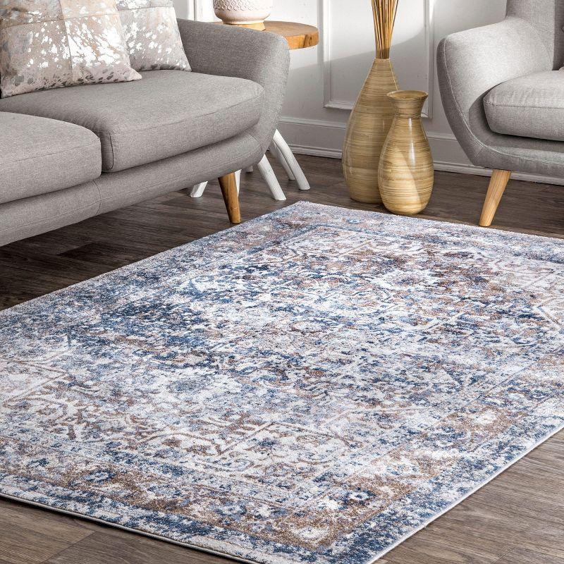 Reversible Medallion Light Blue 5' Square Synthetic Area Rug