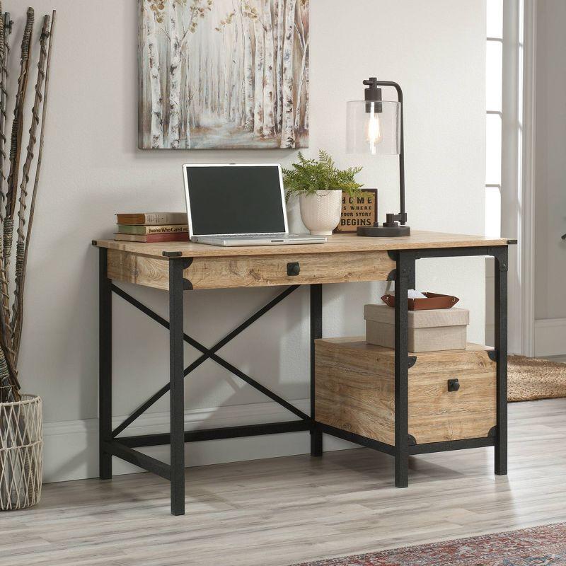 Milled Mesquite Industrial Wood and Black Metal Desk with Drawer