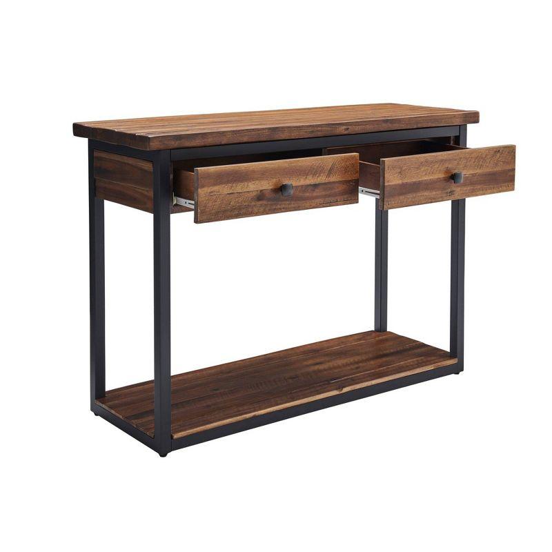 Claremont Rustic Wood Console Table with Two Drawers and Low Shelf Dark Brown - Alaterre Furniture: Industrial Style, Metal Frame, Entryway Storage