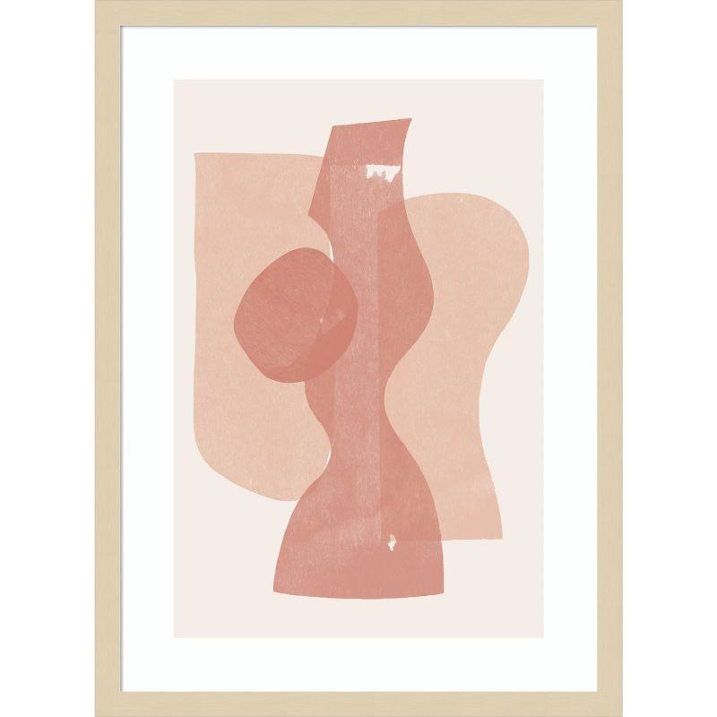 Peach Abstract Geometric Shapes Lithograph with Wood Frame