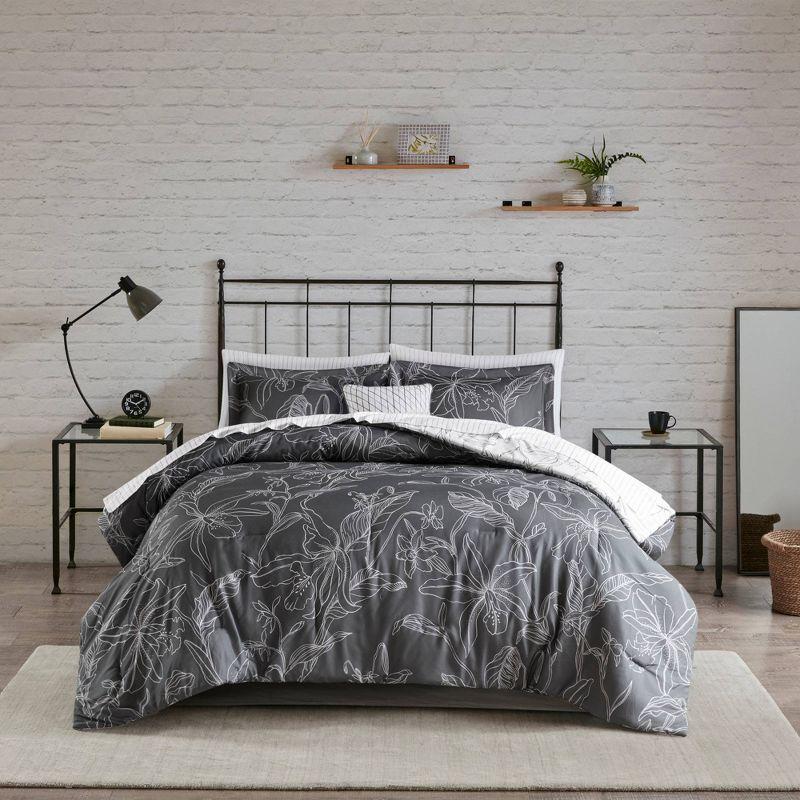 Lilia Full Gray Microfiber Reversible Comforter Set