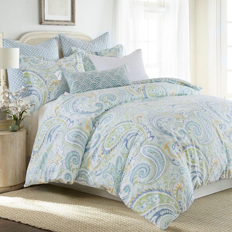 Blue Cotton Twin Reversible Paisley Duvet Cover Set