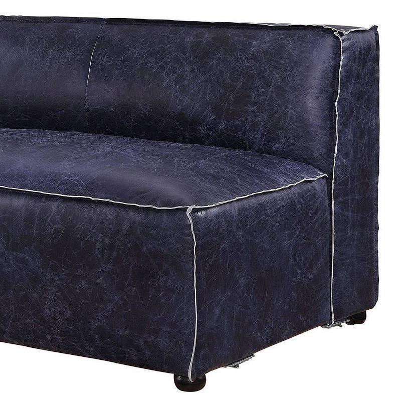 Vintage Blue Top Grain Leather Armless Loveseat