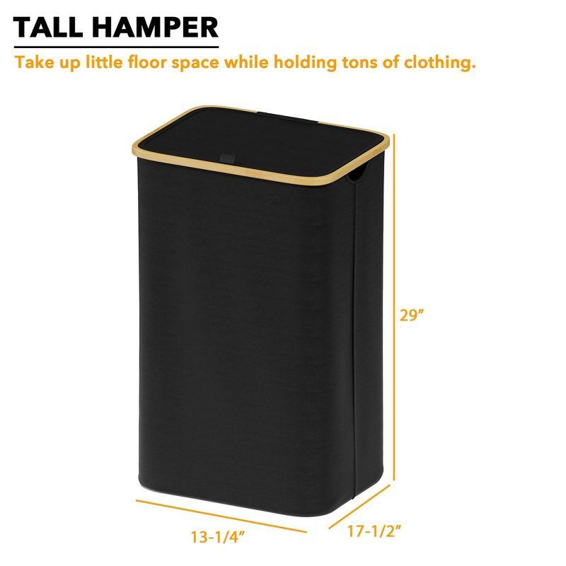 Black Collapsible Laundry Hamper with Bamboo Lid and Handles