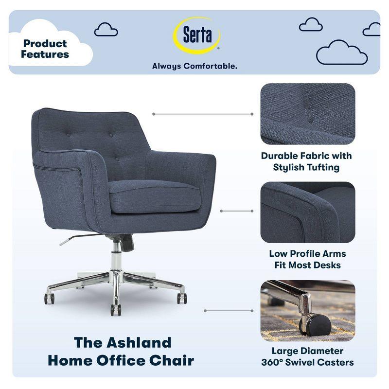 Style Ashland Home Office Chair Sanctuary Blue - Serta: Mid-Century, Adjustable, Twill Fabric