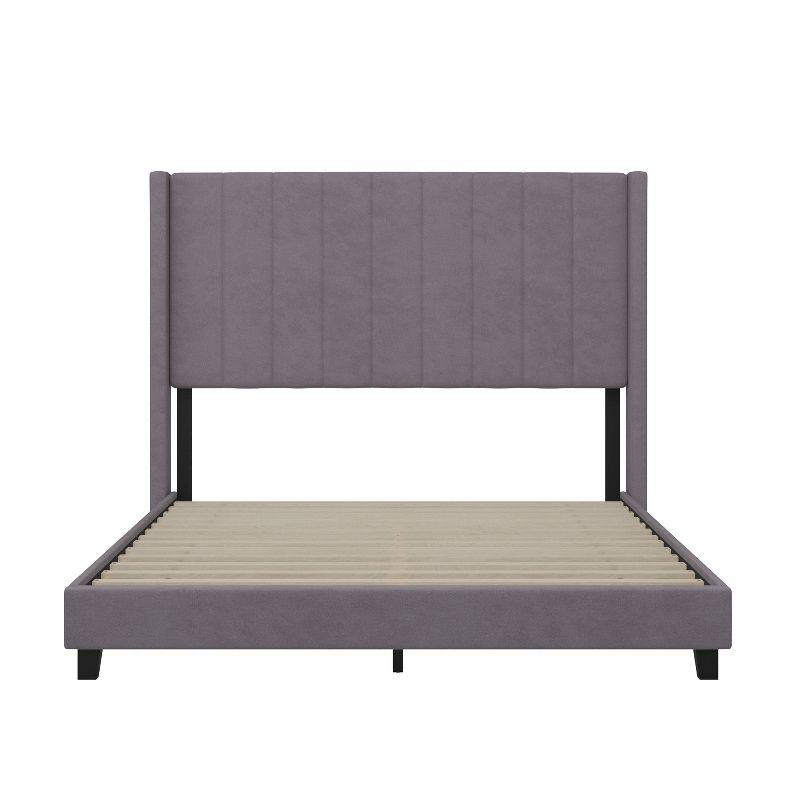 Ebern Designs Upholstered Platform Bed with Vertical Stitched Wingback Headboard, Slatted Mattress Foundation