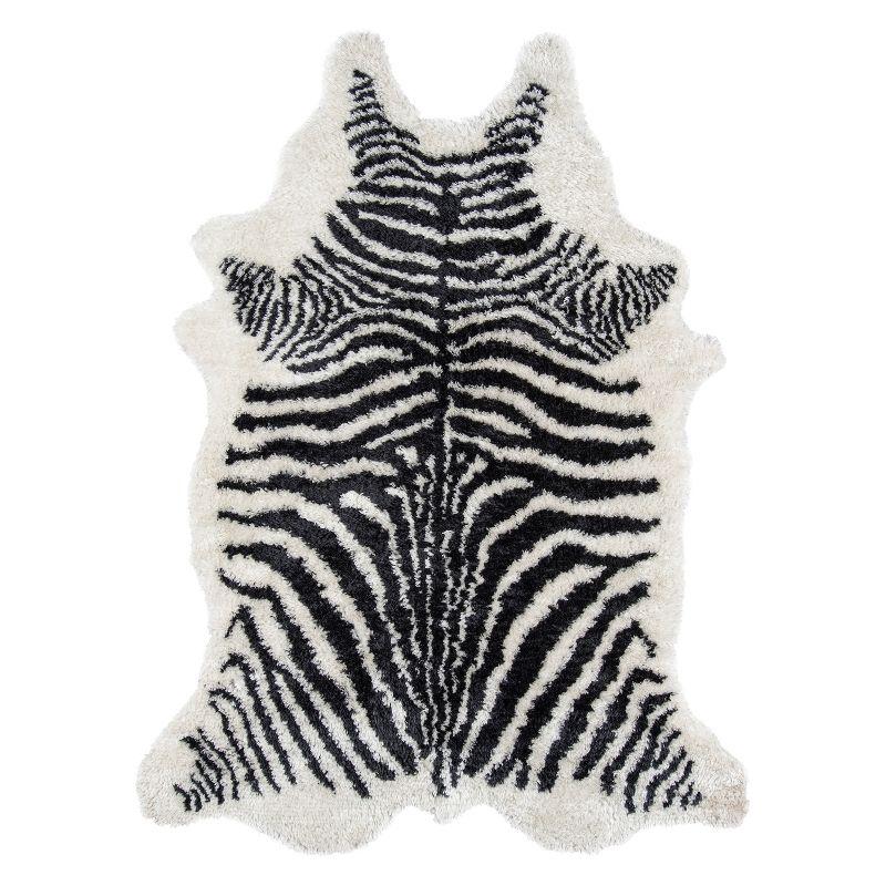 Novelty Khalhari Animal Print Handmade Tufted Black/White Area Rug