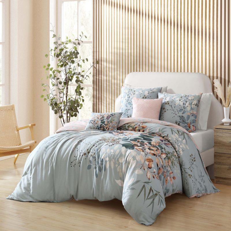 BeBeJan Bebejan Peach Leaves on Sage 100% Cotton Sateen 5 Piece Reversible Comforter Set
