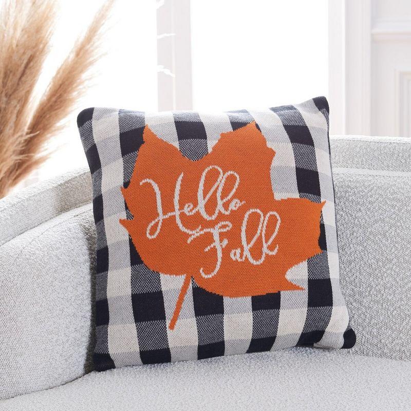 Hello Fall Gingham Cotton Square Throw Pillow