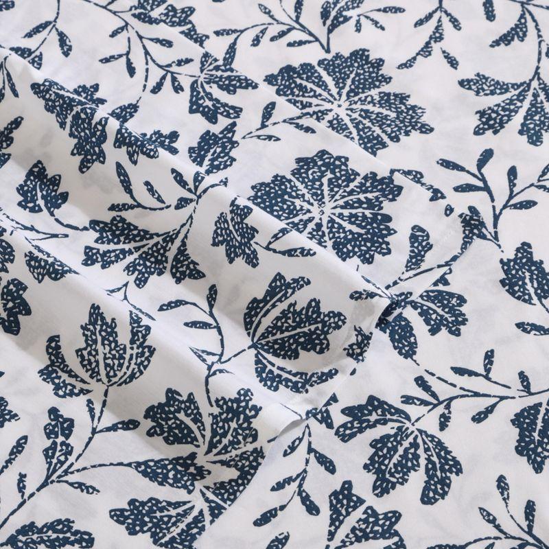 Eddie Bauer Woodblock Floral Blue 100% Cotton Percale Queen Sheet Set