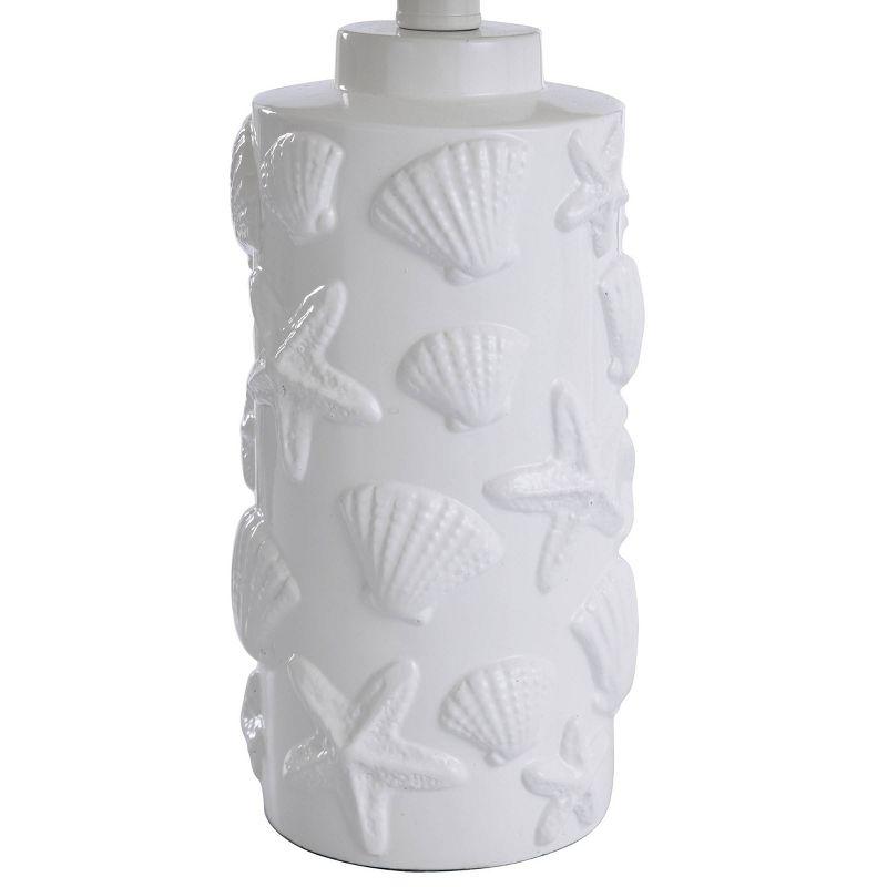 Seashell Motif Table Lamp in White with Hardback Fabric Shade - StyleCraft: Nightstand & Side Table Lighting
