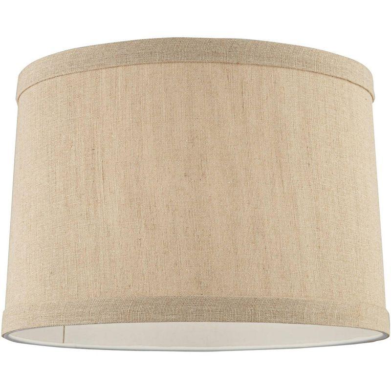 Springcrest Taupe Linen Small Hardback Drum Lamp Shade 15" Top x 16" Bottom x 11" Slant x 11" High (Spider) Replacement with Harp and Finial