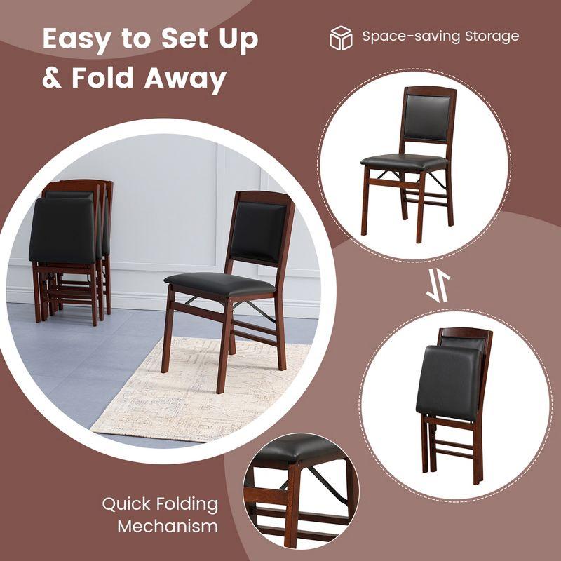 Costway 2 Pack Folding Dining Chairs Foldable Chairs with PVC Padded Seat & High Backrest