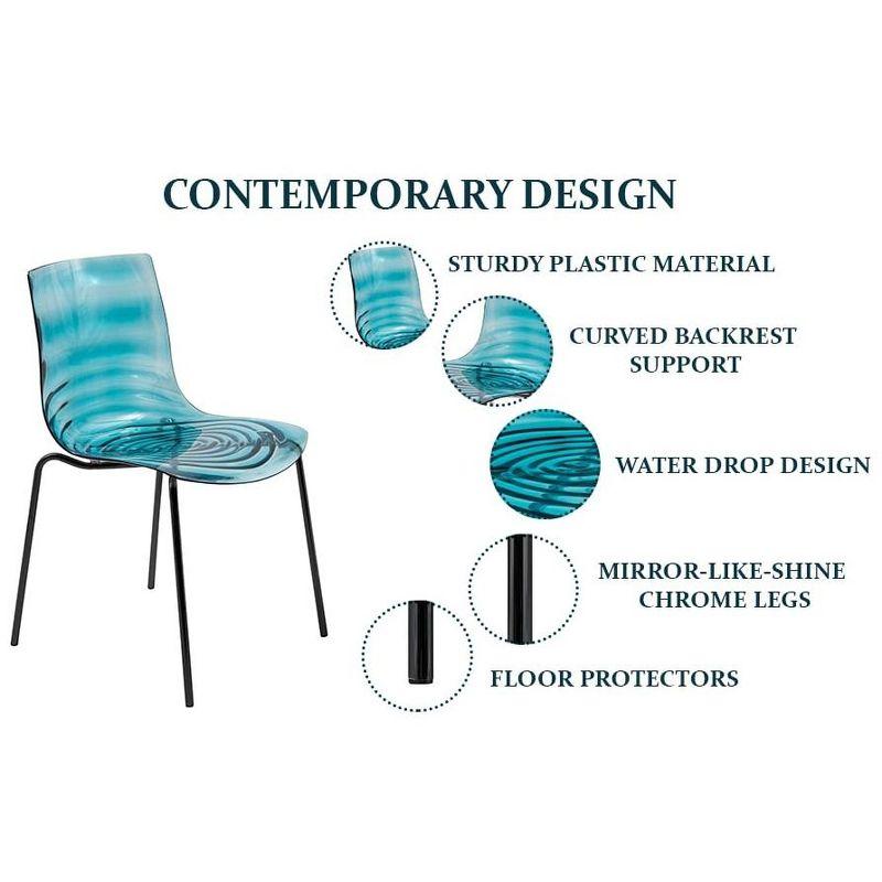 LeisureMod Astor Acrylic Dining Chair - Water Ripple Design & Chrome Finish Metal Legs, Stackable Accent Side Chair