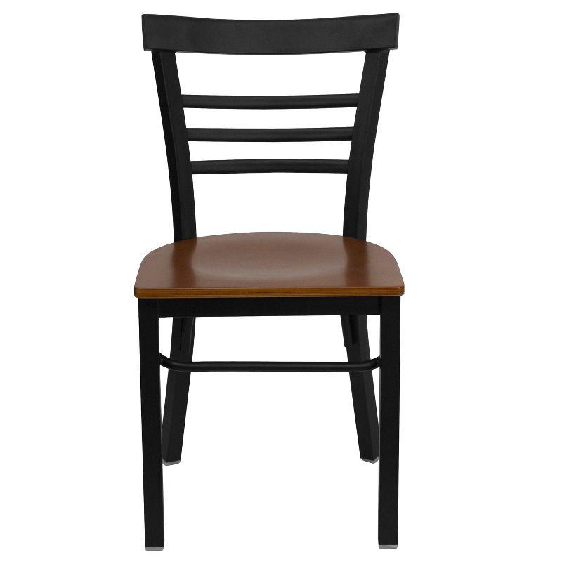 Ladderback Black Metal Side Chair with Cherry Wood Seat