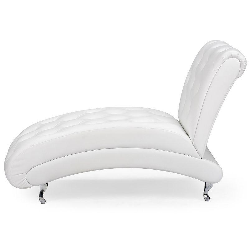 Pease 50'' White Faux Leather Tufted Chaise Lounge with Crystal Accents