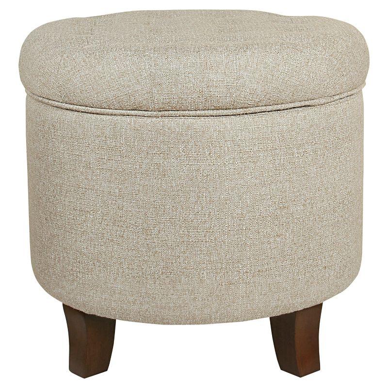 Twine Light Brown Tufted Round Storage Ottoman with Wooden Legs