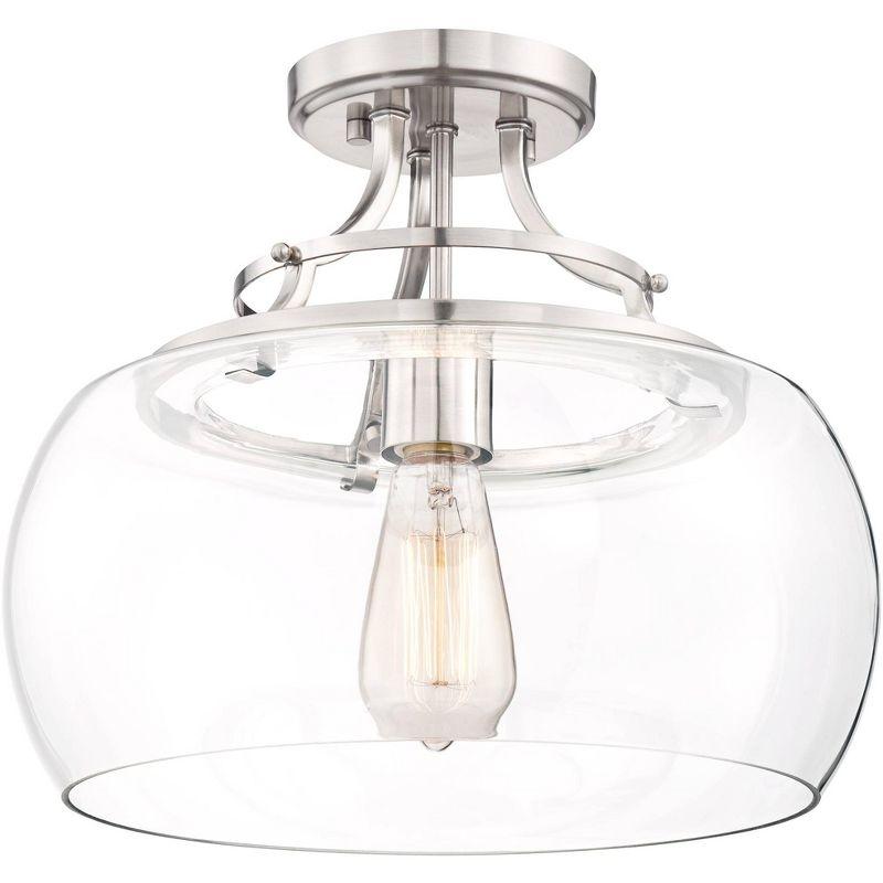 Franklin Iron Works Charleston Modern Industrial Ceiling Light Semi Flush Mount Fixture 13 1/2" Wide Brushed Nickel LED Clear Glass Shade for Bedroom