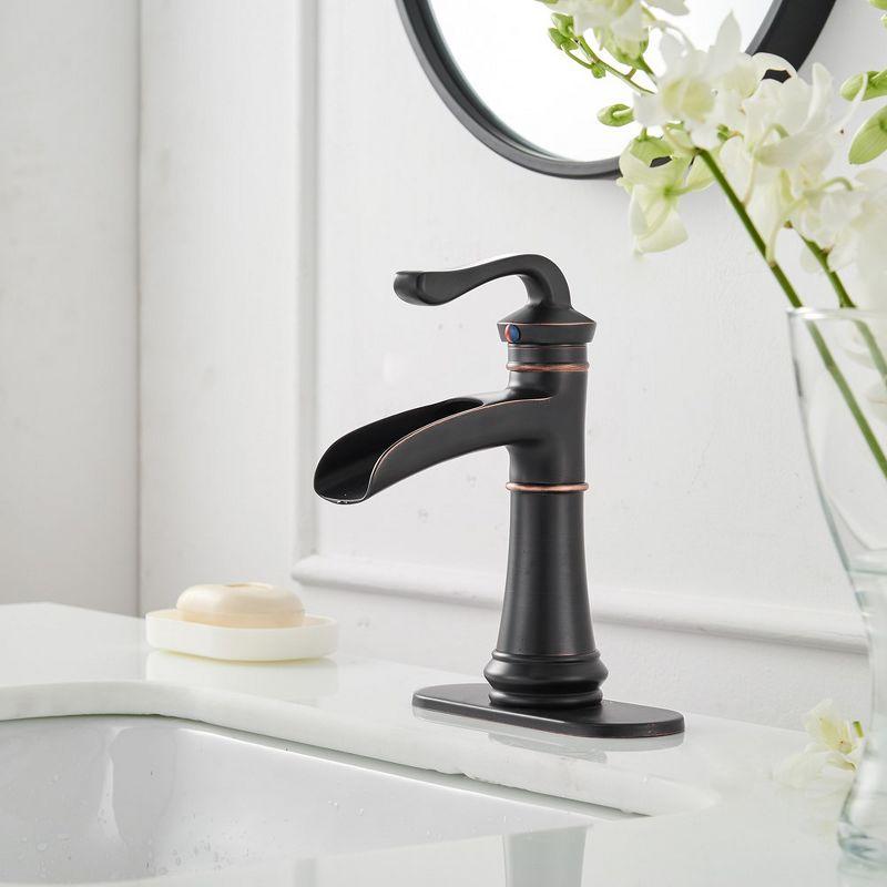 BWE Waterfall Single Hole Single-Handle Bathroom Faucet With Pop-up Drain in Oil Rubbed Bronze