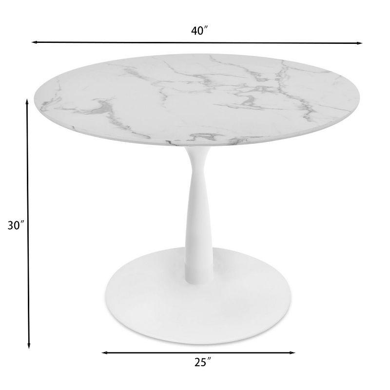 40'' Harris Round Artificial Marble Top Pedestal Modern Dining Table White Base-Maison Boucle