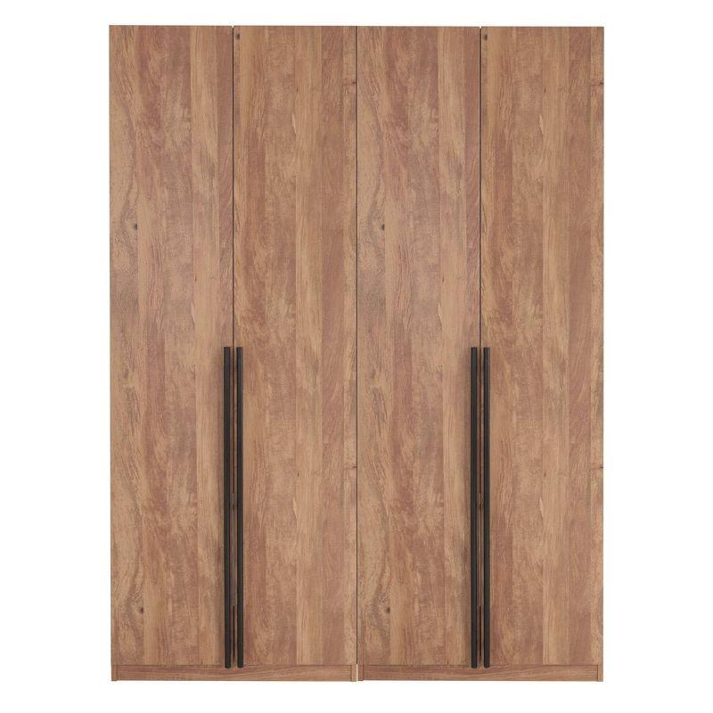Manhattan Comfort Set of 2 Lee 2 Door and 2 Drawer Wardrobe Closets Golden Brown: Modern MDF, Metal Hardware, 8 Shelves