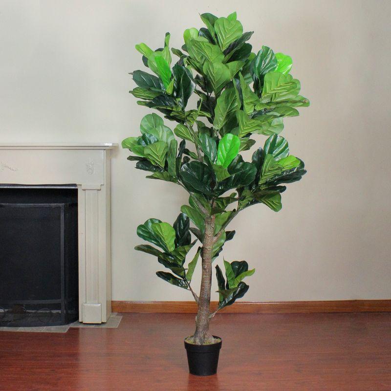 Northlight 6.25' Potted Two Tone Green Artificial Wide Fiddle Leaf Fig Tree