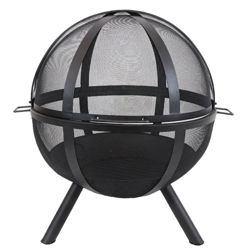 Sunnydaze Outdoor Portable Camping or Backyard Flaming Sphere Ball Fire Pit with Built-In Spark Screen - 30" - Black